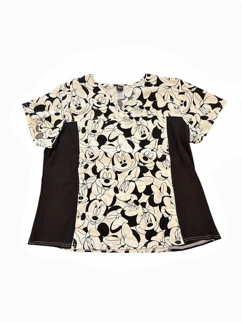 Disney TOONIFORMS BIG MINNIE MOUSE BLACK/WHITE SCRUBS TOP Women's Size 2XL New